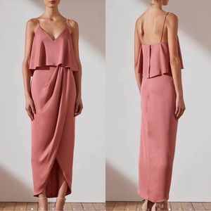 Shona Joy Luxe Frill Satin Wedding Guest Cocktail Dress Rose Women US 8